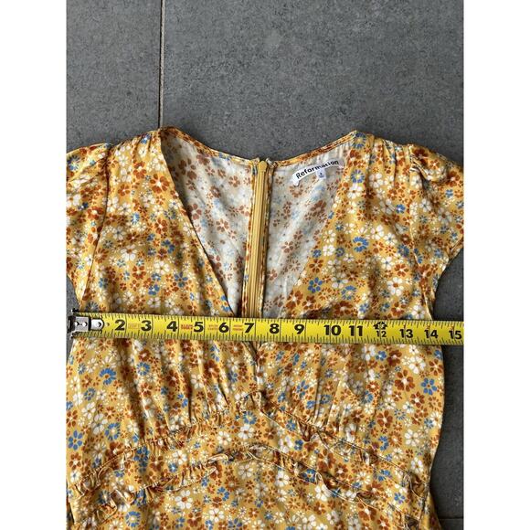 Reformation Size 6 Kaye Junie V-neck Gold Tie Back Silk Satin Floral Long Dress - Picture 6 of 13